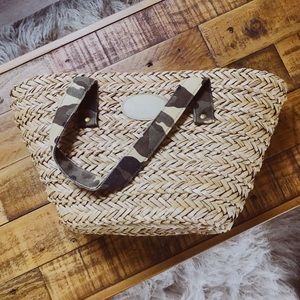 Neiman Marcus Straw Bag with Camo Handles